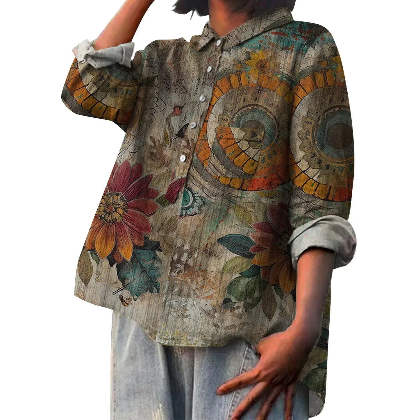 Lora | Stilig Blommig Skjorta med Knappar